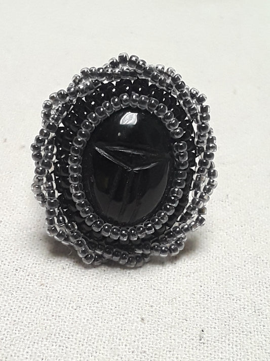 Black Onyx Scarab Cabochon Ring