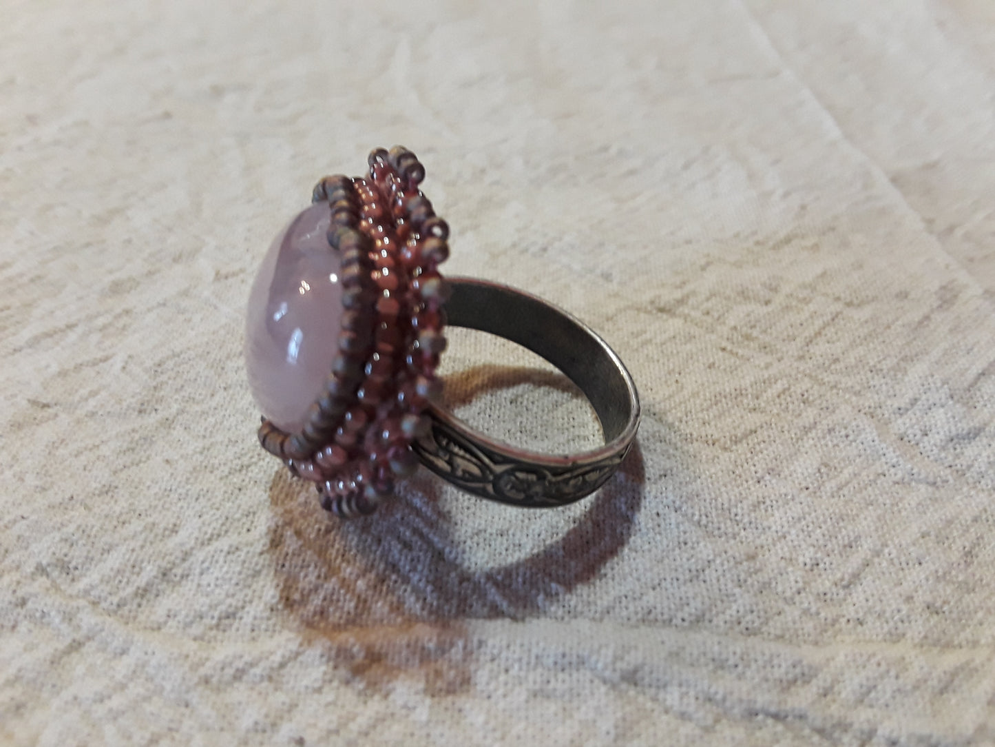 Rose Quartz Heart Cabochon Adjustable Ring