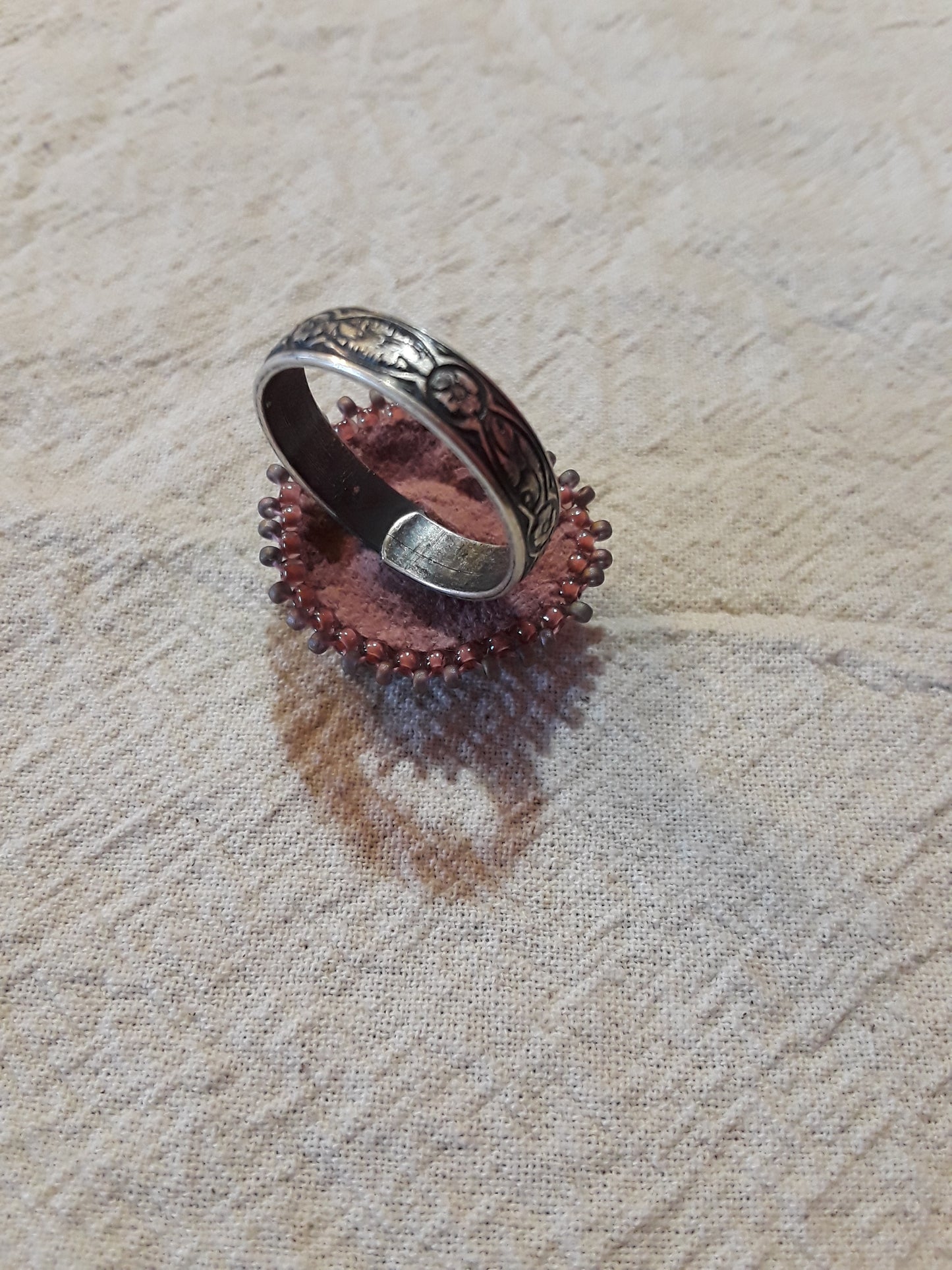 Rose Quartz Heart Cabochon Adjustable Ring