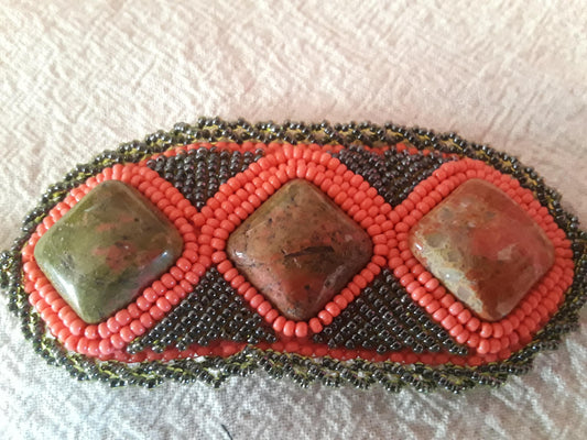 Unakite Beaded Cabochon Bracelet