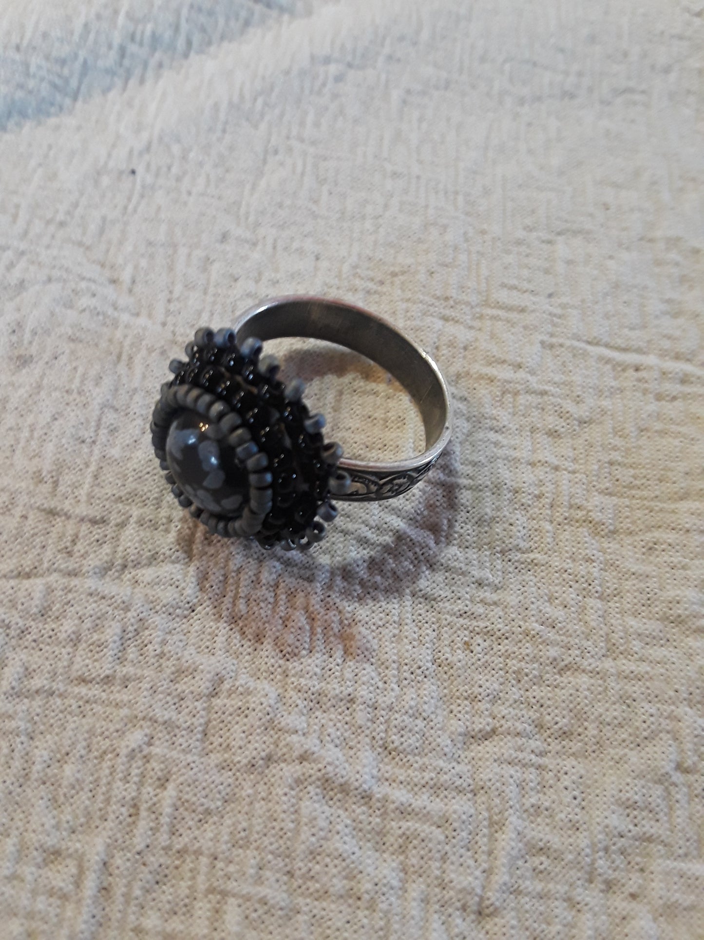 Snowflake Obsidian Cabochon Adjustable Ring