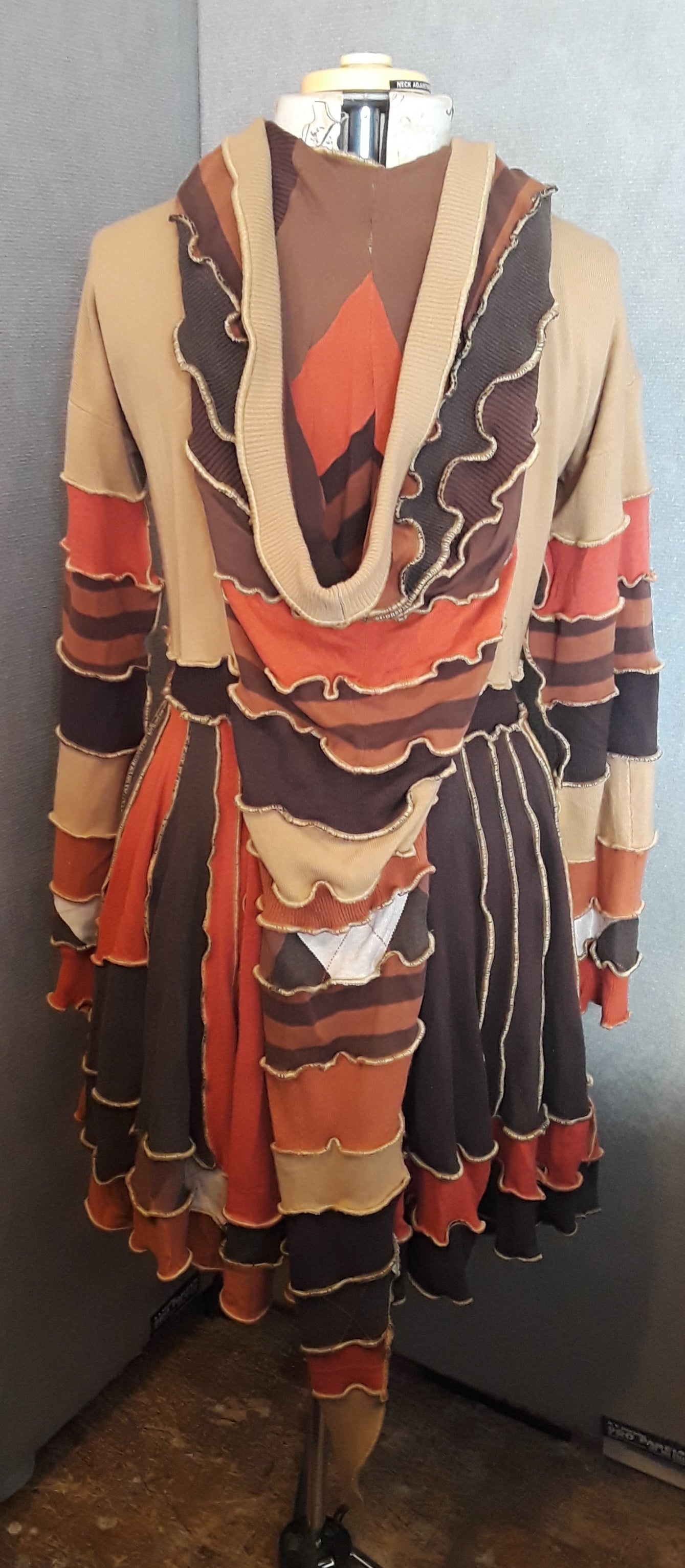 Tan & Orange Patchwork Sweater Coat (L/XL)