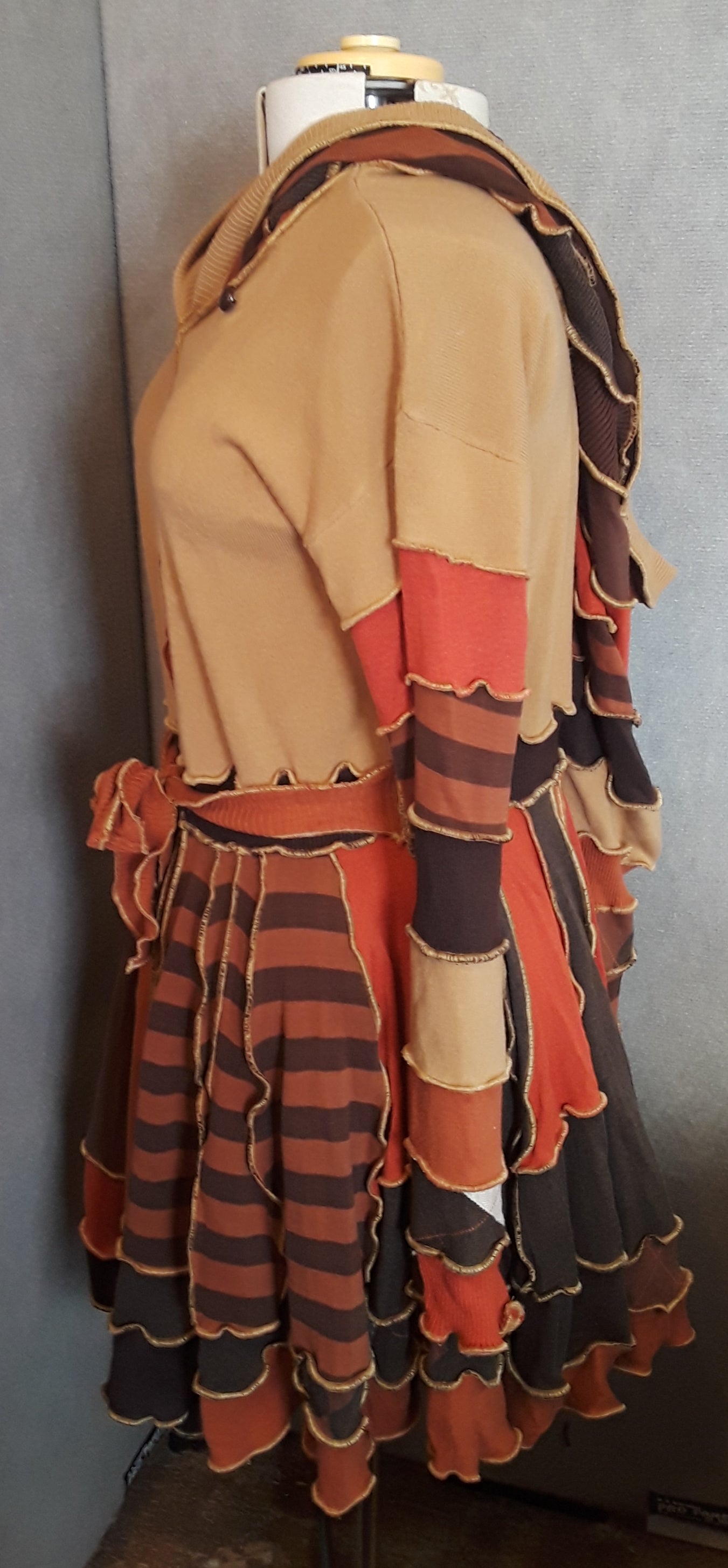 Tan & Orange Patchwork Sweater Coat (L/XL)