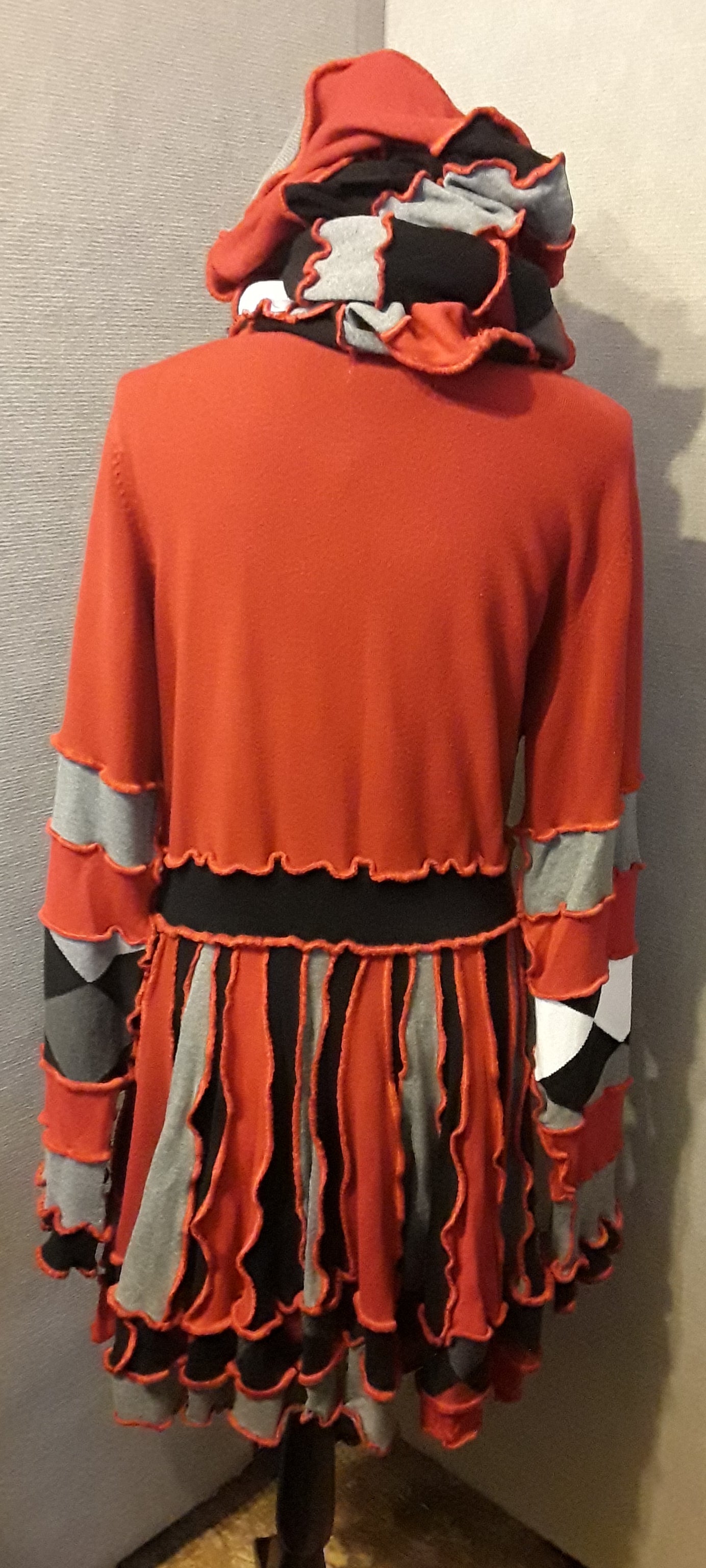 Poppy Red & Black Patchwork Sweater Coat (L/XL)