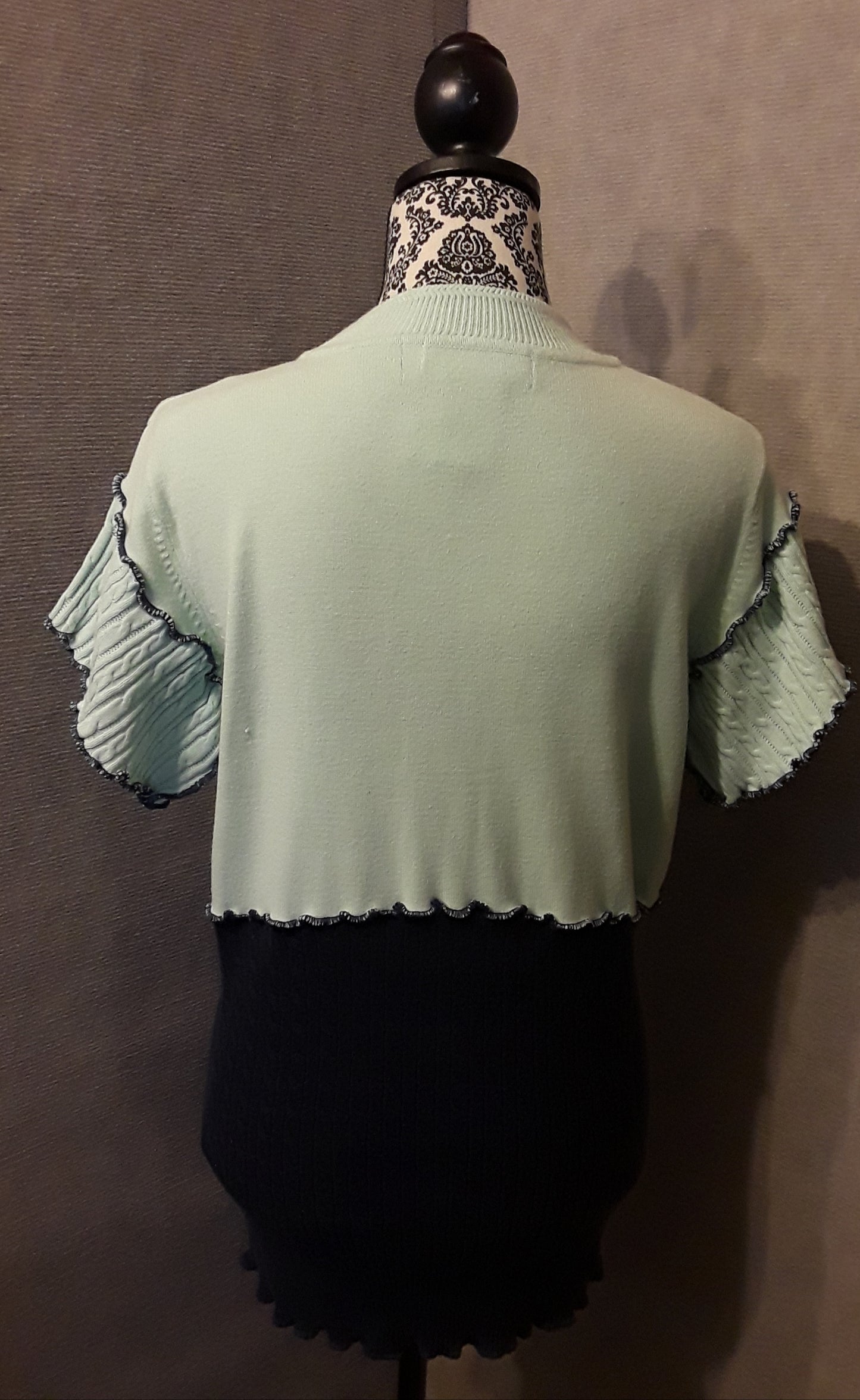 Mint & Navy Short Sleeve Upcycled Sweater (M)