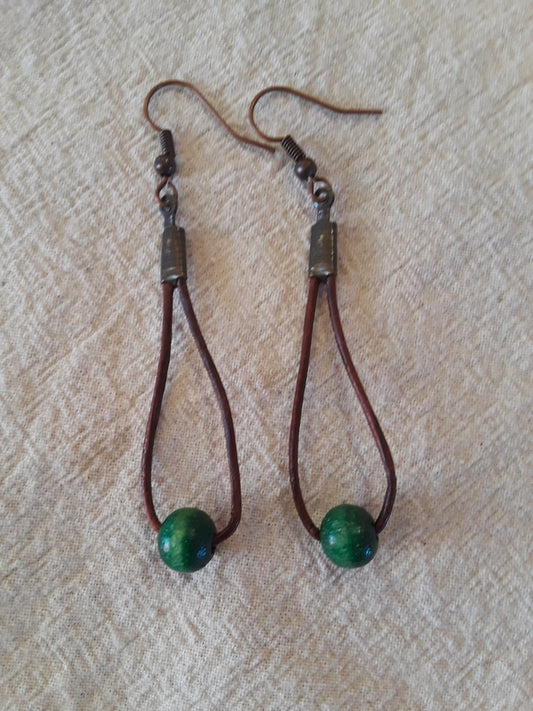 Brown Leather cord drop earrings