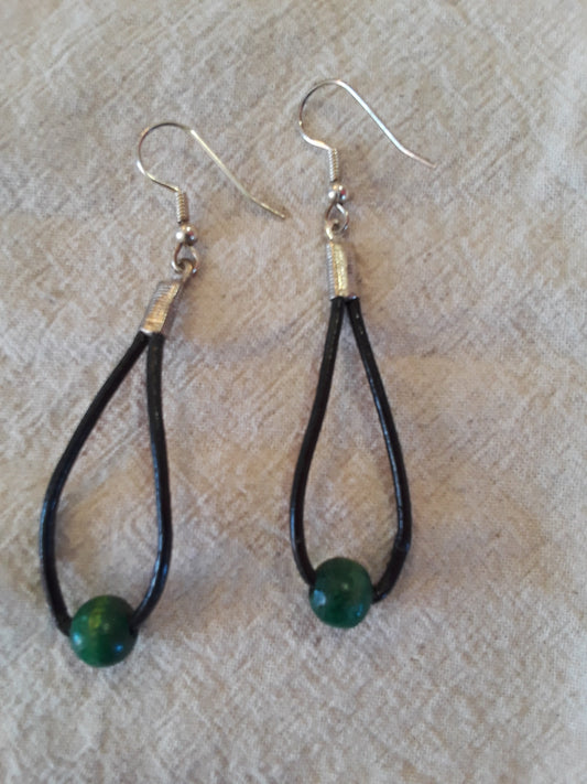 Black leather cord earrings