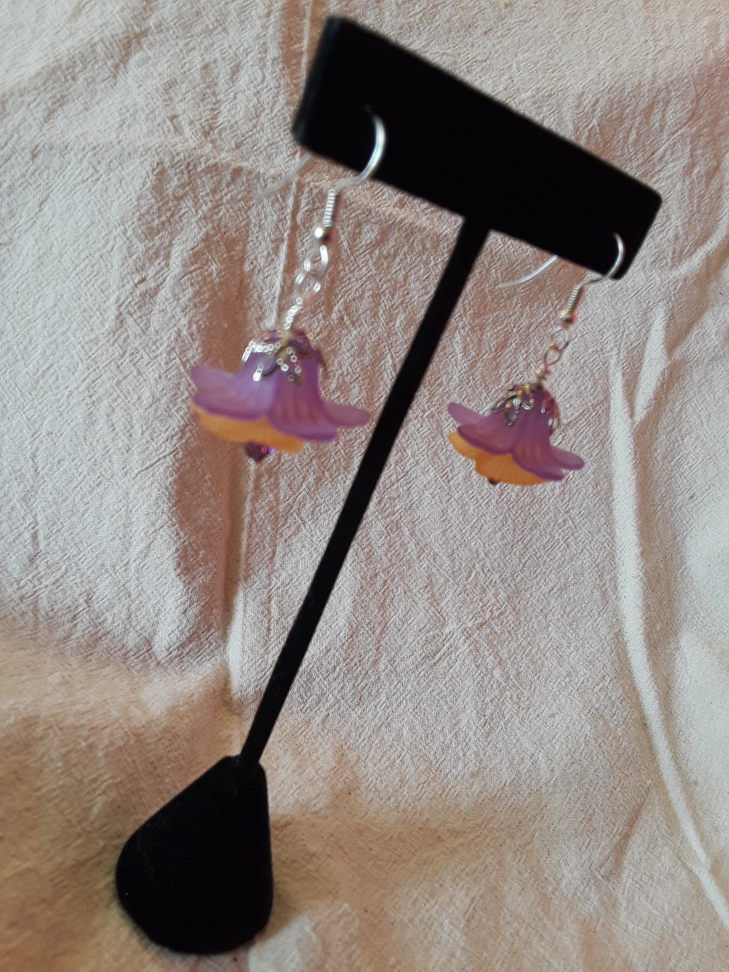 Flower Earrings in Purple & Peach