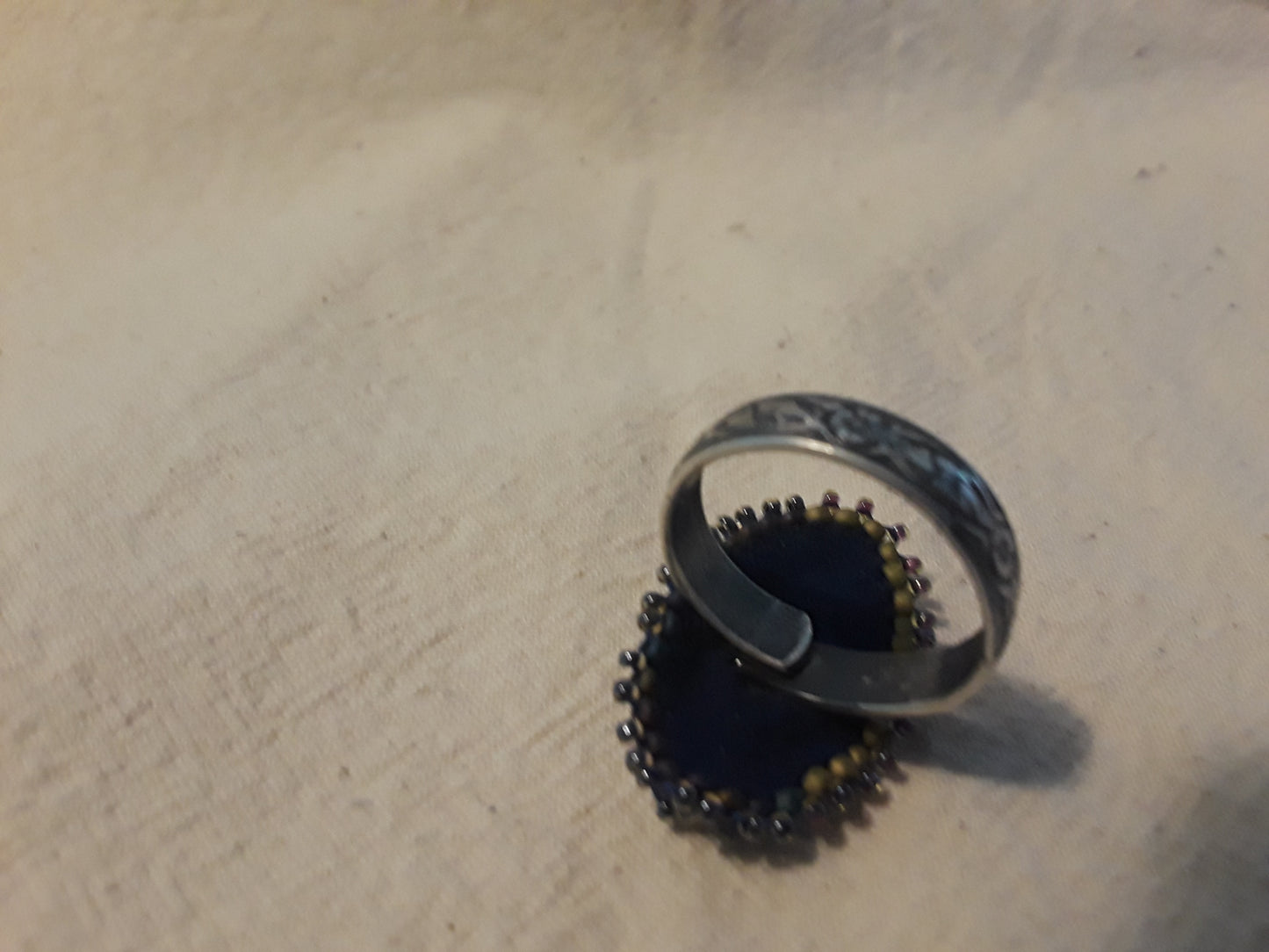 Two Tone Labradorite Cabochon Adjustable Ring