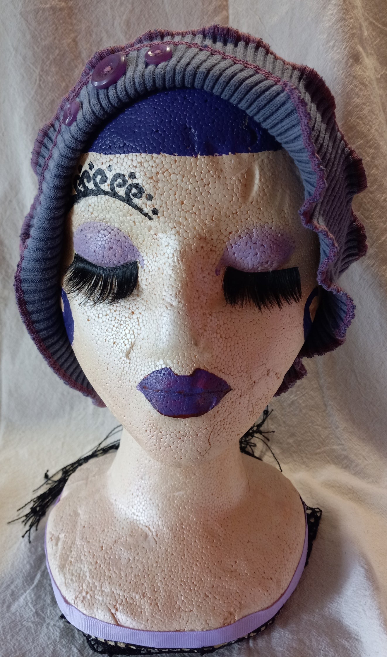 Two Tone Purple Cloche Style Upcycled Hat