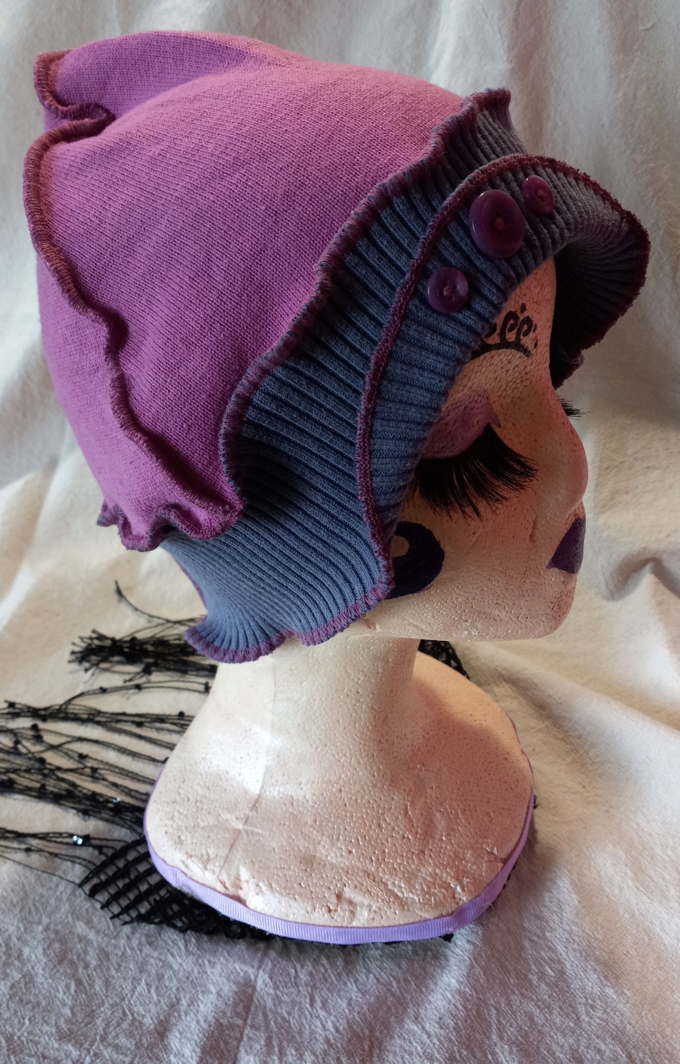 Two Tone Purple Cloche Style Upcycled Hat
