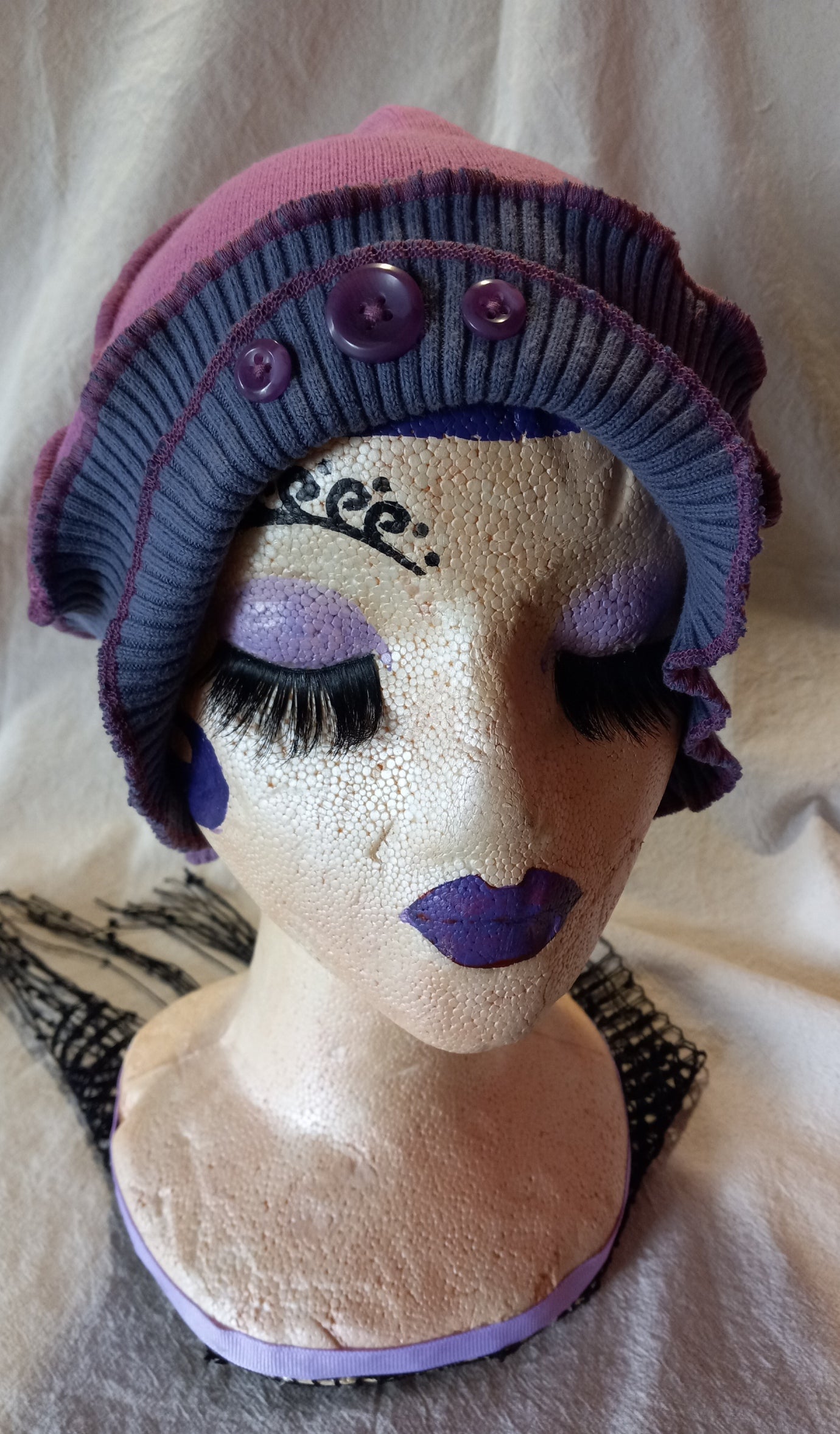 Two Tone Purple Cloche Style Upcycled Hat