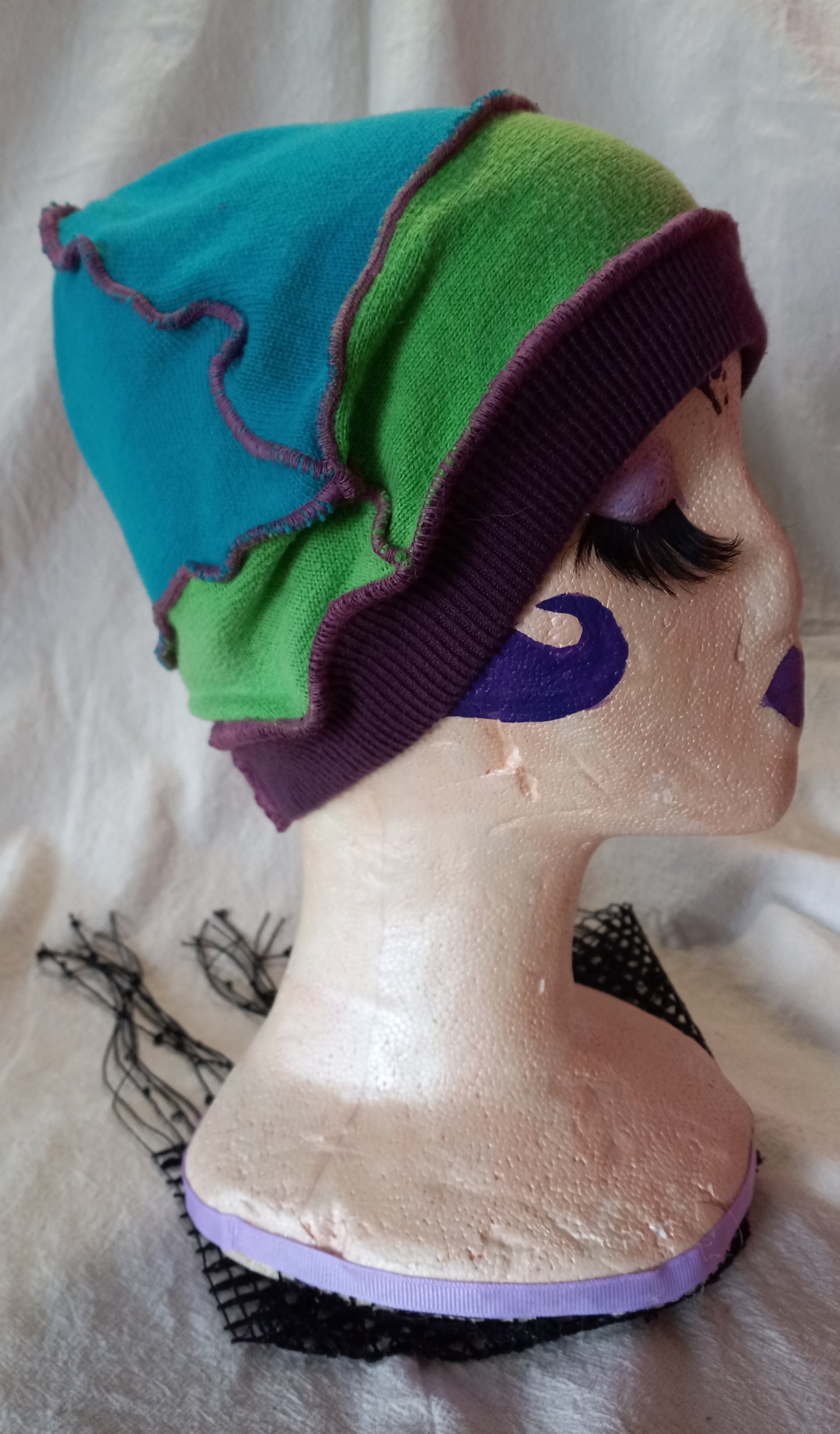 Teal, Green & Purple Cloche Style Upcycled Hat