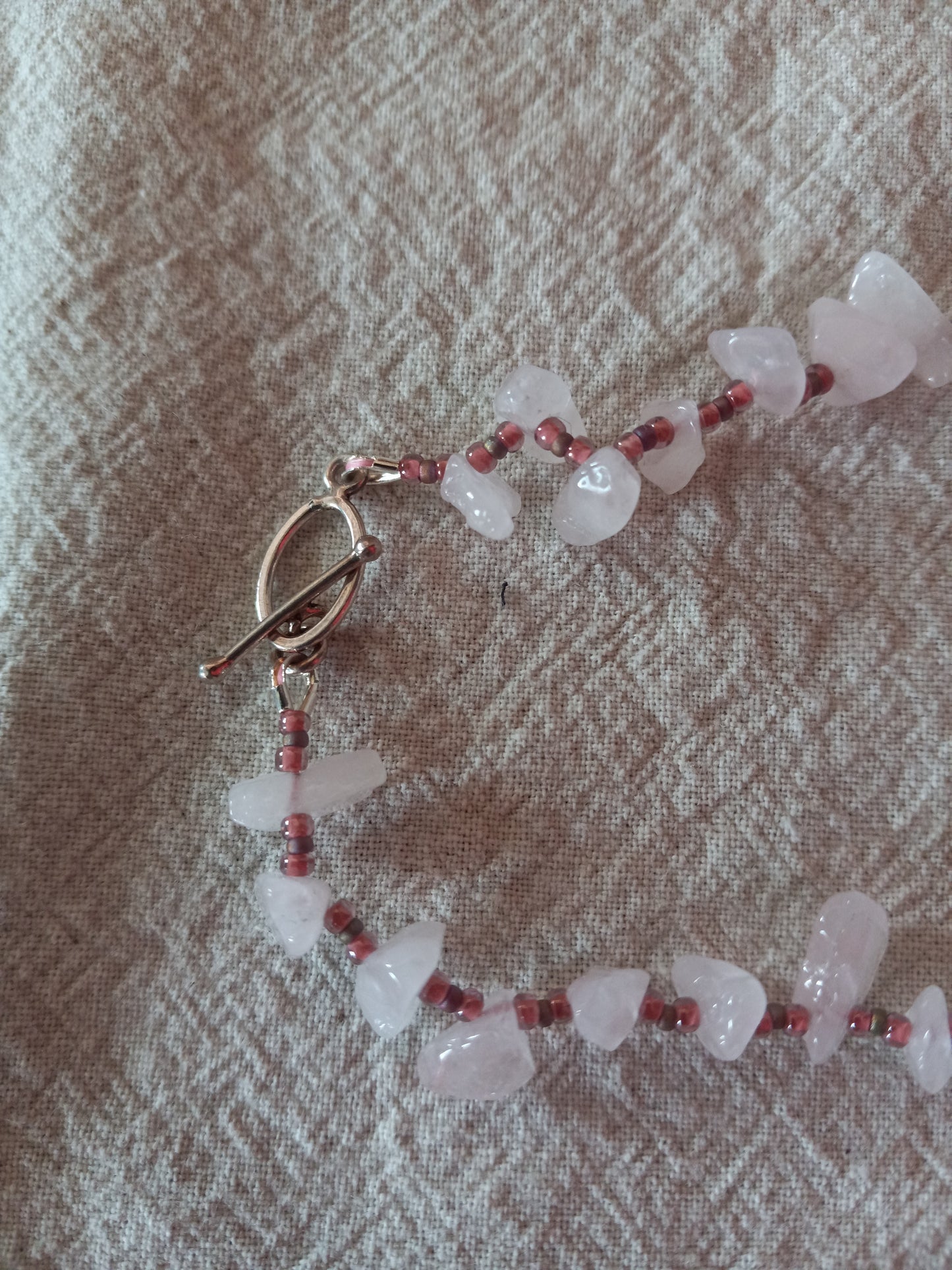 Rose Quartz Bead Embroidered Cabochon Necklace