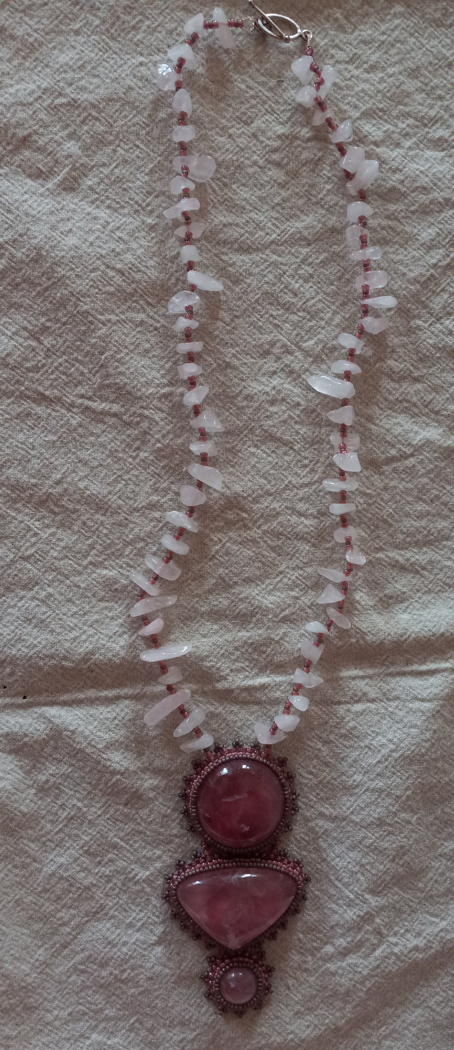 Rose Quartz Bead Embroidered Necklace