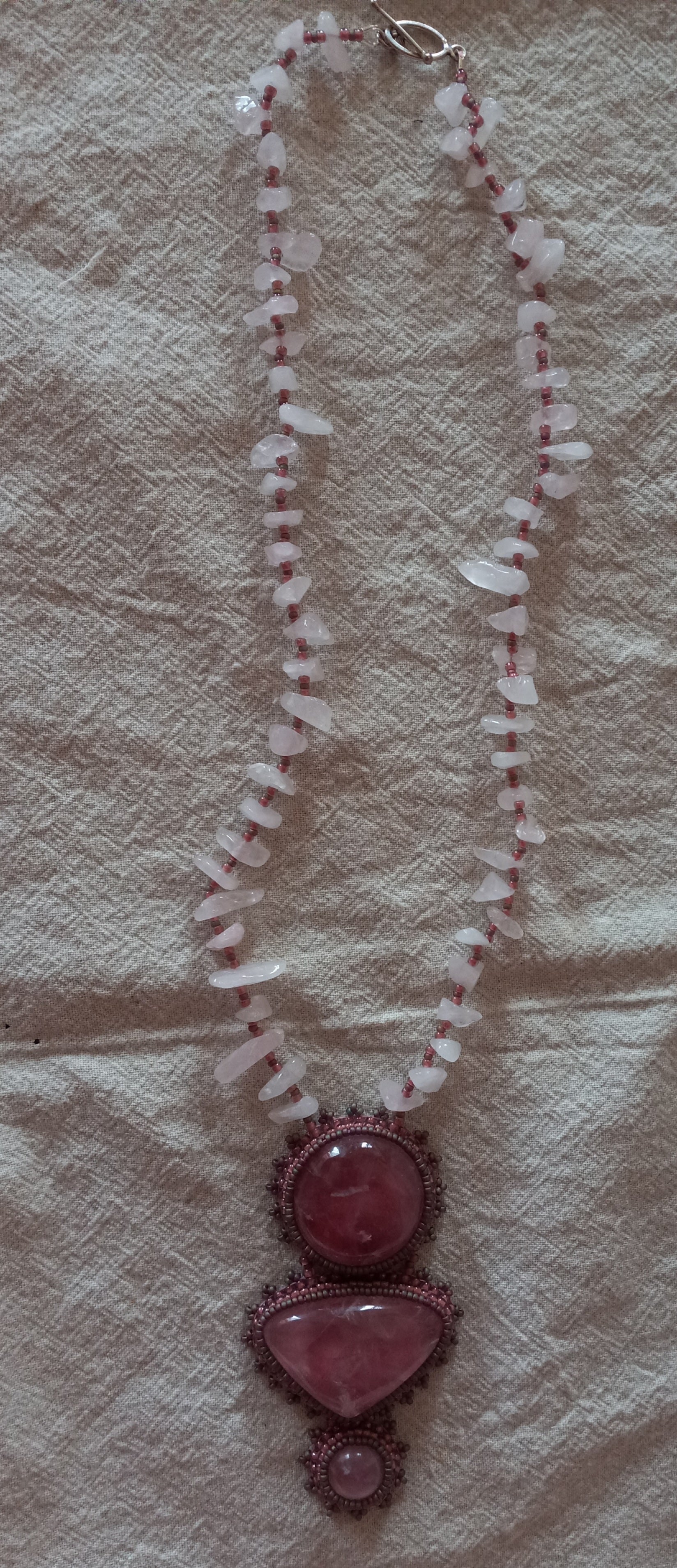 Rose Quartz Bead Embroidered Necklace