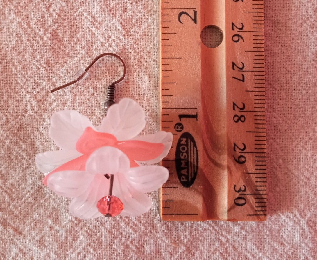 Clear / Pink Frosted Flower Drop Earrings