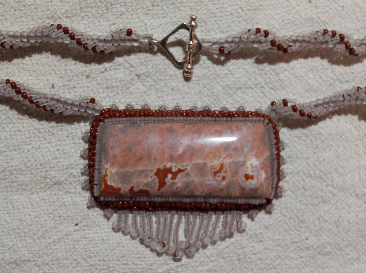 Jasper Bead Embroidered Cabochon Necklace