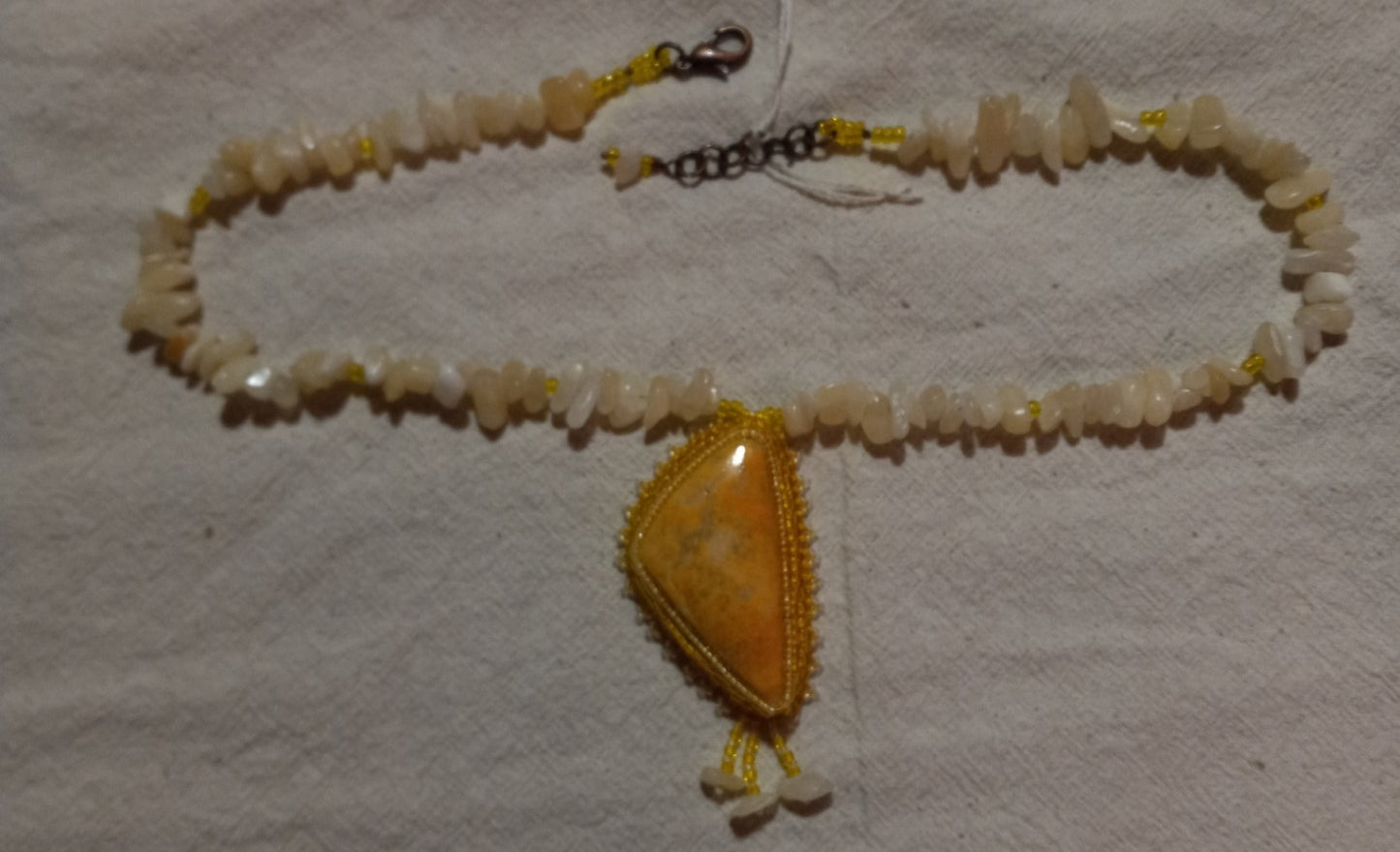Vibrant Yellow Orpiment Bead Embroidered Cabochon Necklace