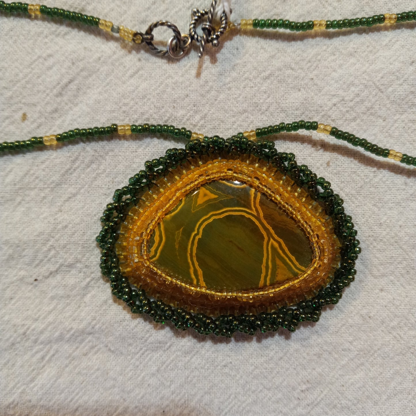 Ocean Jasper Bead Embroidered Cabochon Necklace