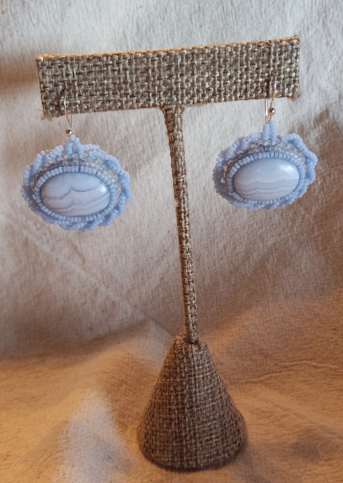 Blue Lace Agate Cabochon Earrings