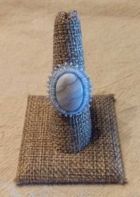 Blue Lace Agate Cabochon Adjustable Ring