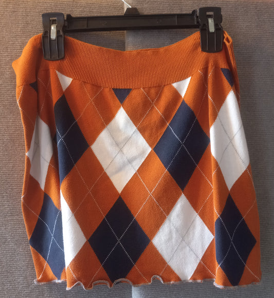Orange & Navy Argyle Mini Skirt (L/XL)