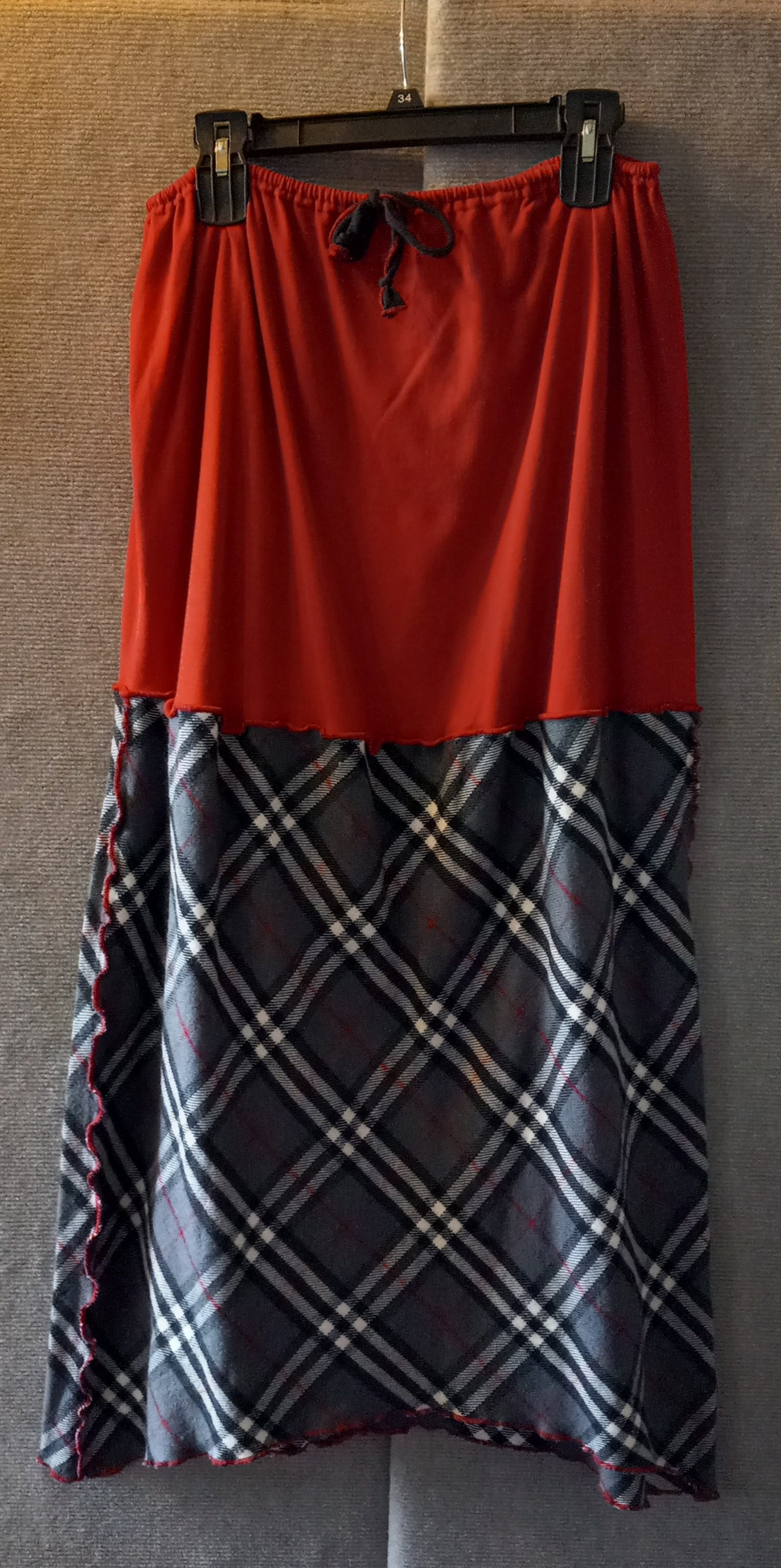 Red & Black Plaid Patchwork Skirt (XL/XXL)