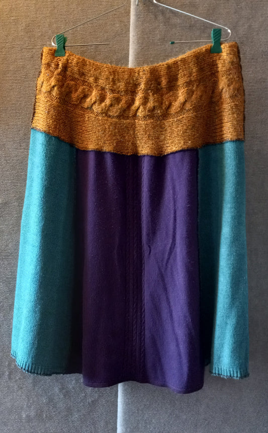 Mustard Yellow, Teal & Purple Patchwork Skirt (XL/XXL)