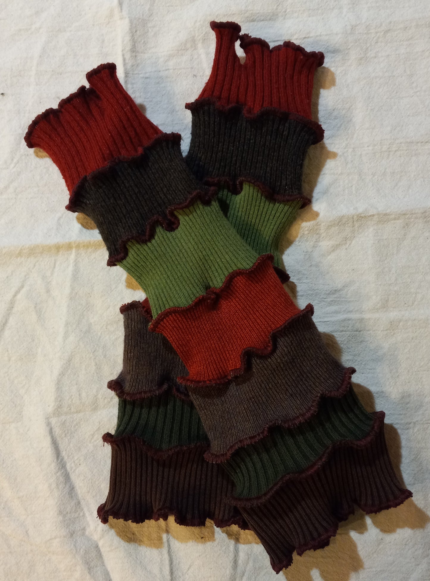 Brown / Green/ Red Fingerless Arm Warmers