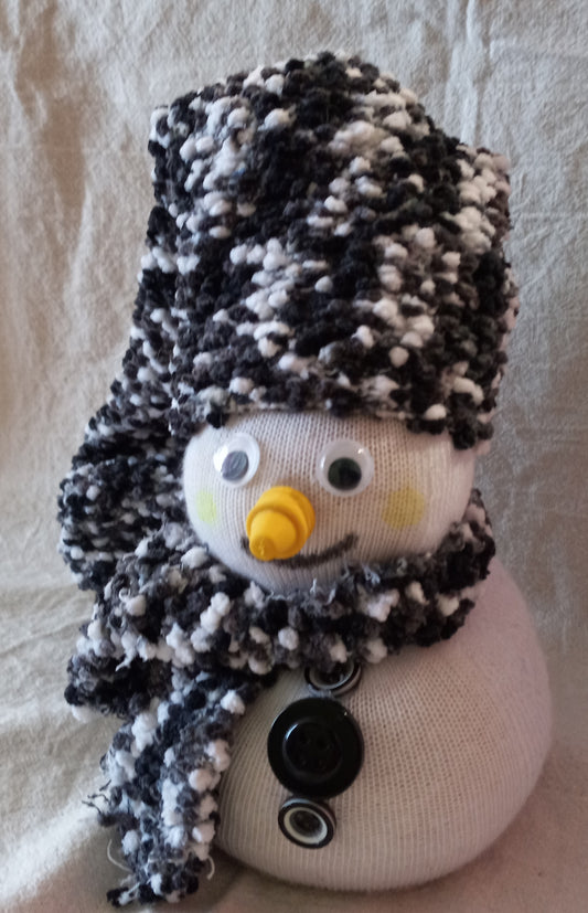 Black & White Speckled Sock Snowman with Yellow Face