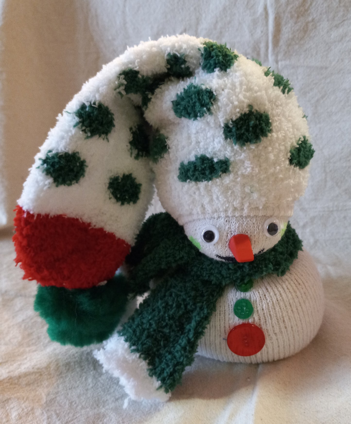 Green, White & Red Sock Snowman