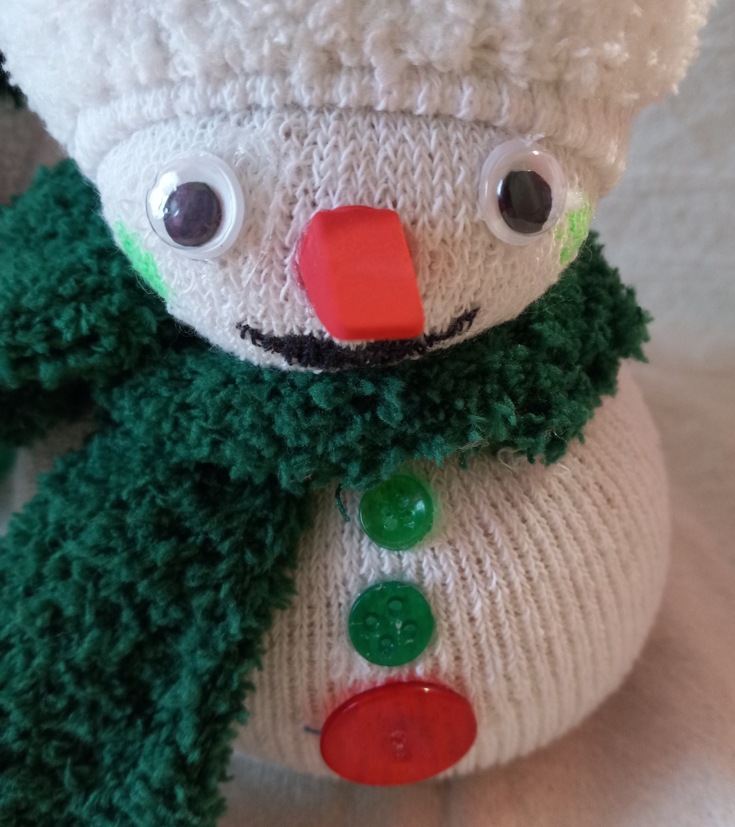 Green, White & Red Sock Snowman