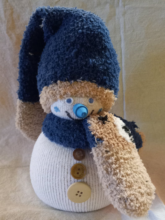 Blue & Tan Sock Snowman