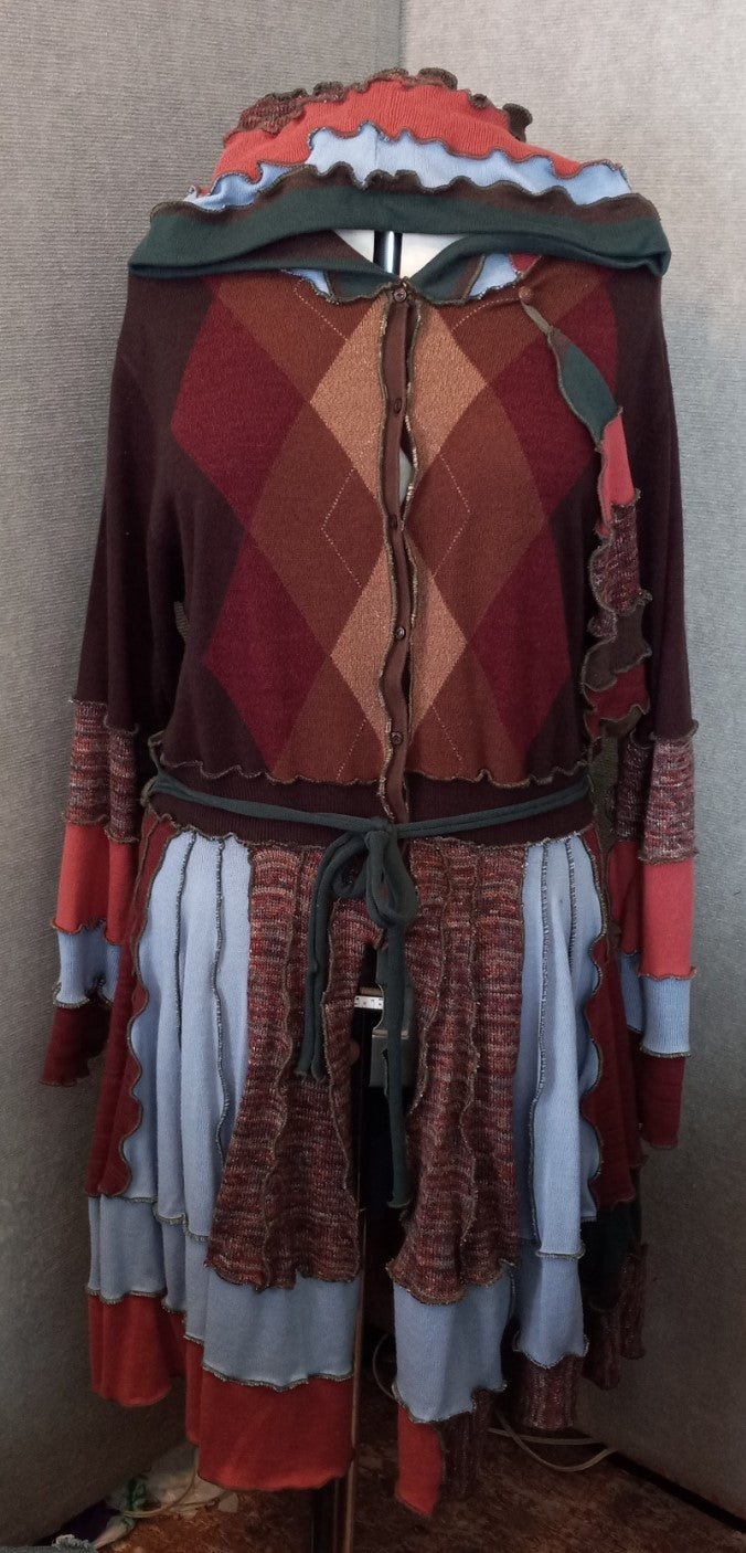Brown Argyle Patchwork Sweater Coat