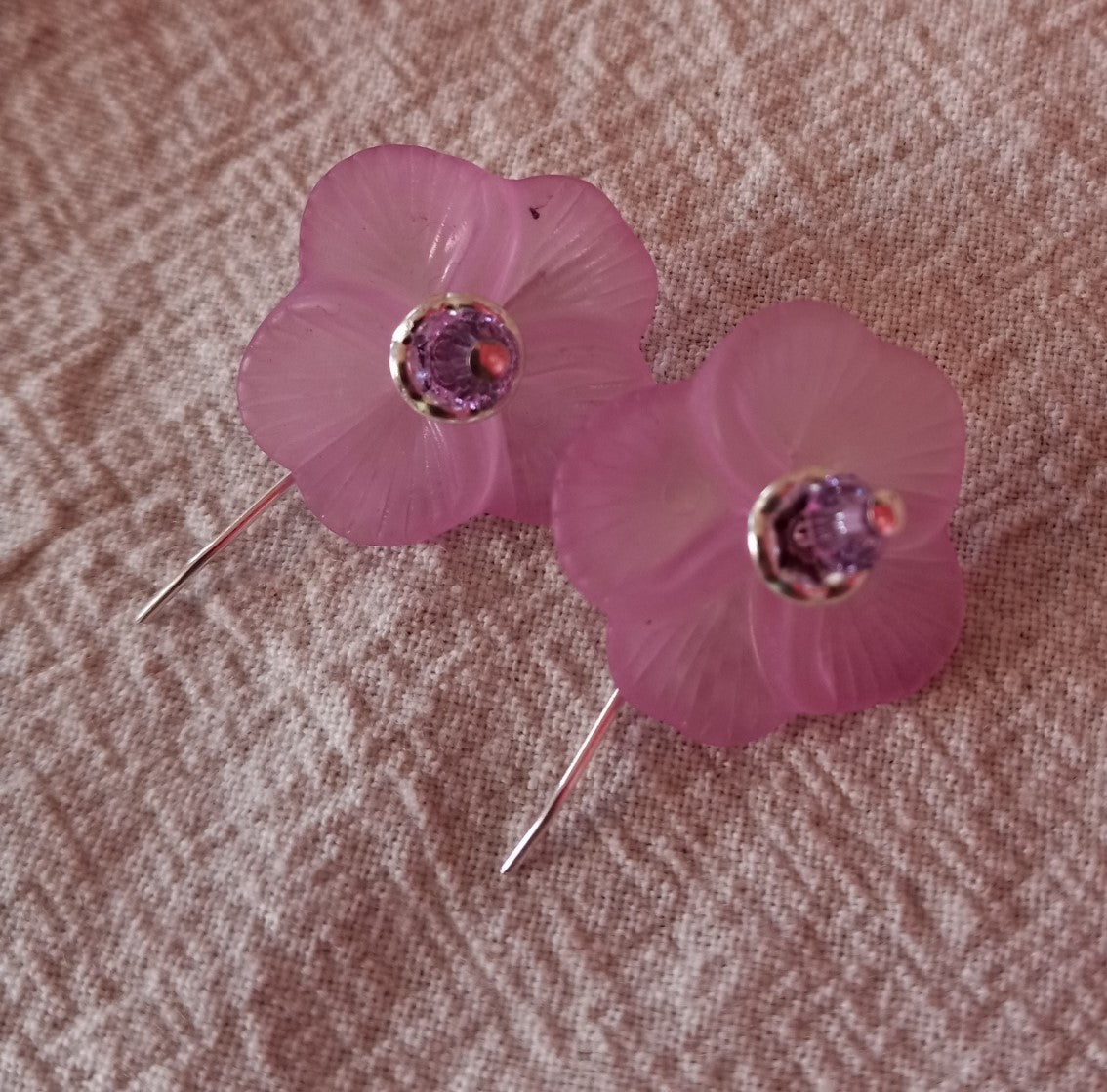 Violet Flower Earrings, Style #10, Silver