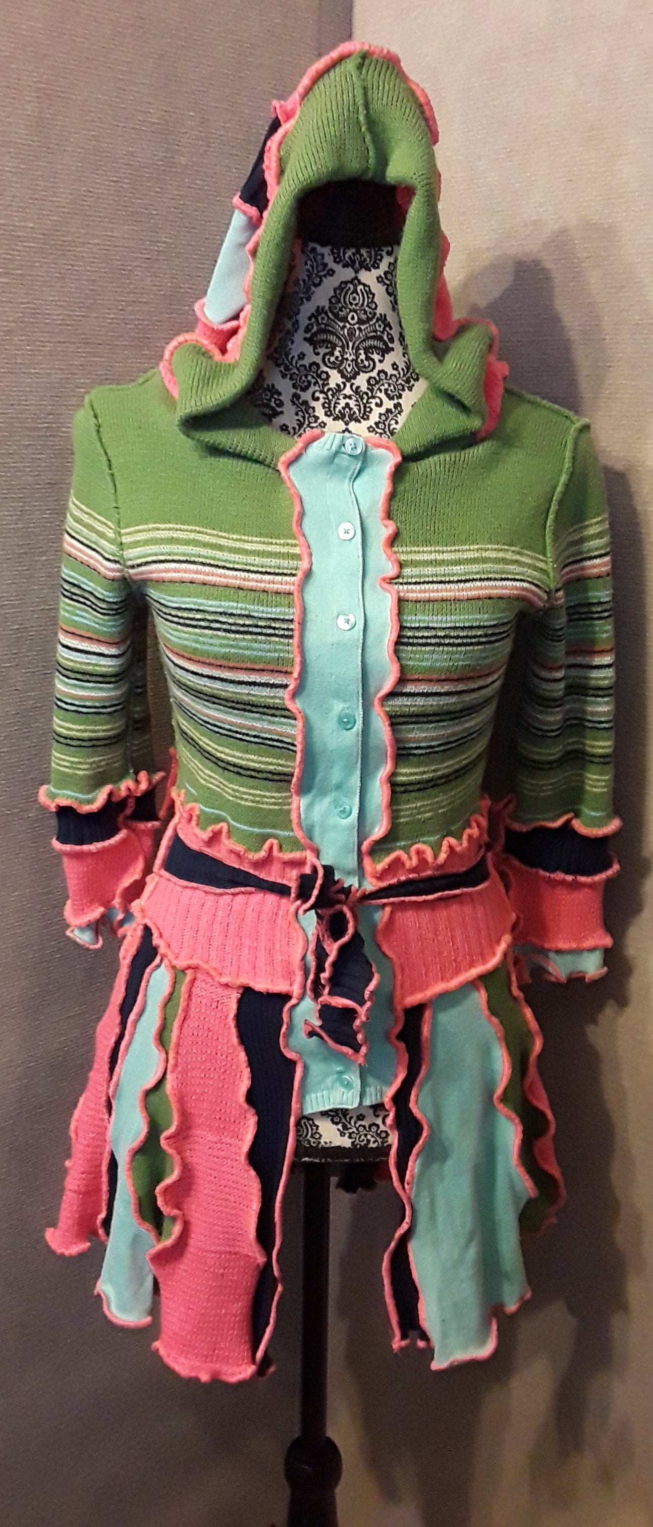 Green Striped Sweater Coat