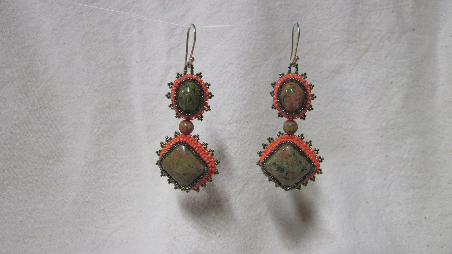 Unakite Cabochon Earrings