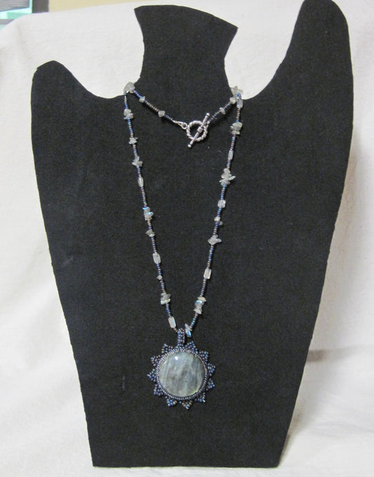 Labradorite Sun Bead Embroidered Cabochon Necklace