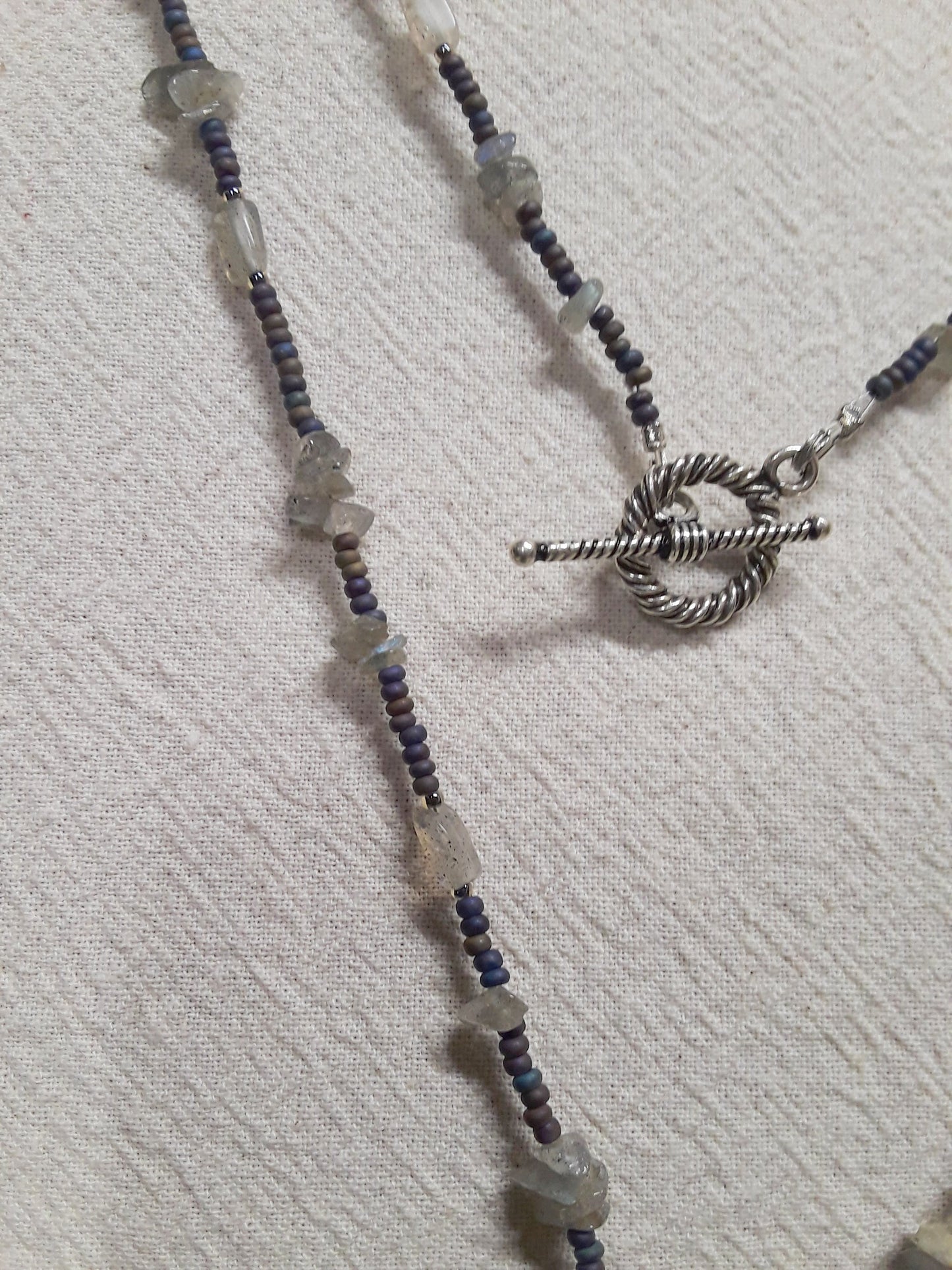 Labradorite Sun Bead Embroidered Cabochon Necklace