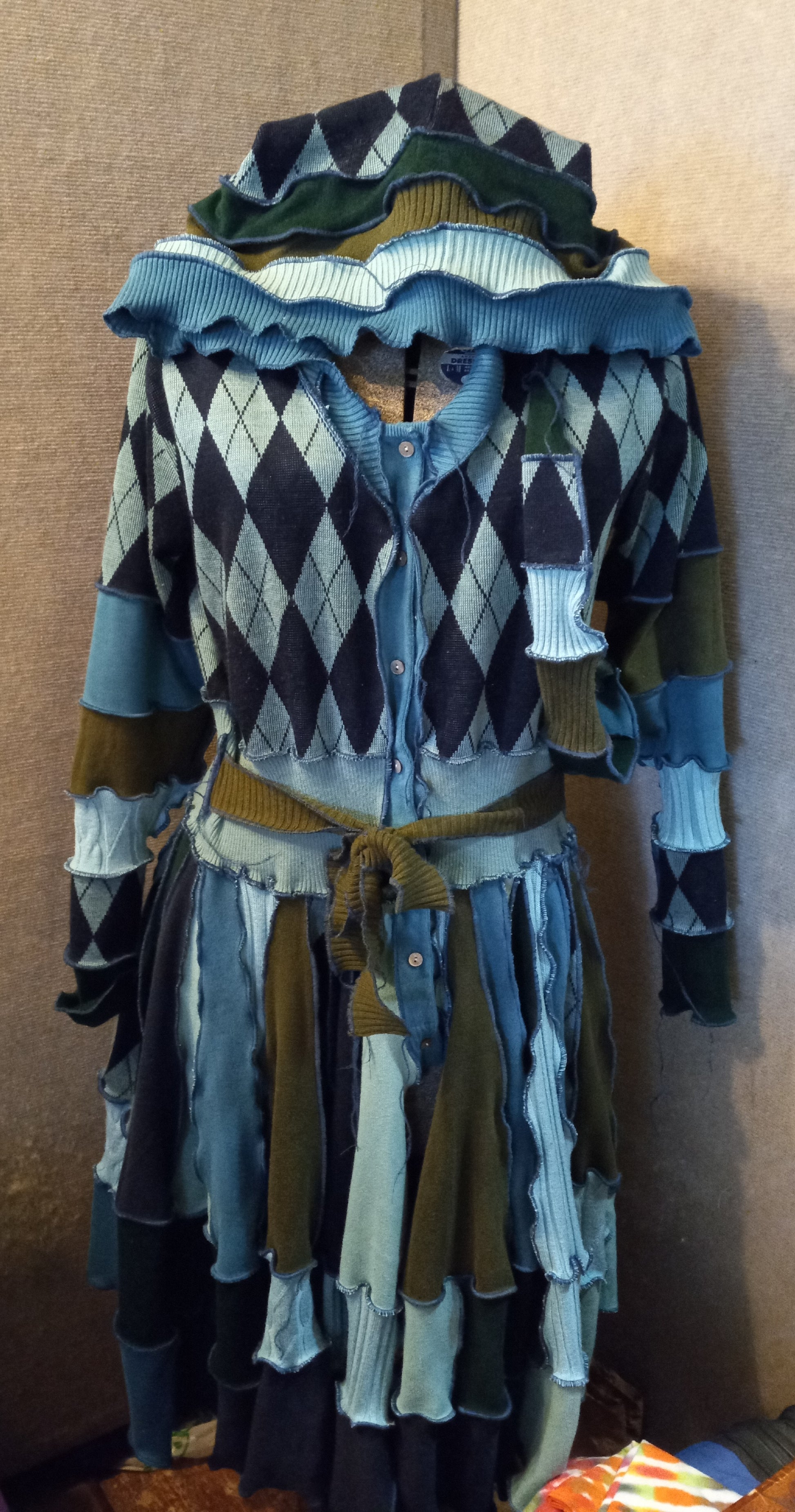 Navy Argyle Patchwork Sweater Coat