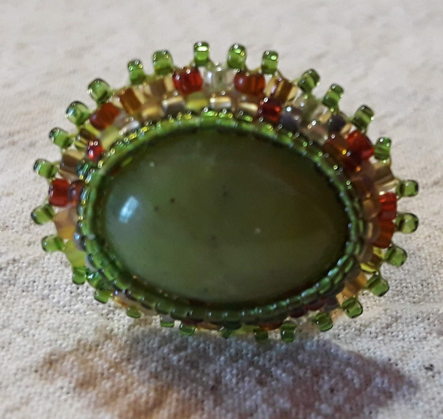 Serpentine Cabochon Adjustable Ring ( Oval )