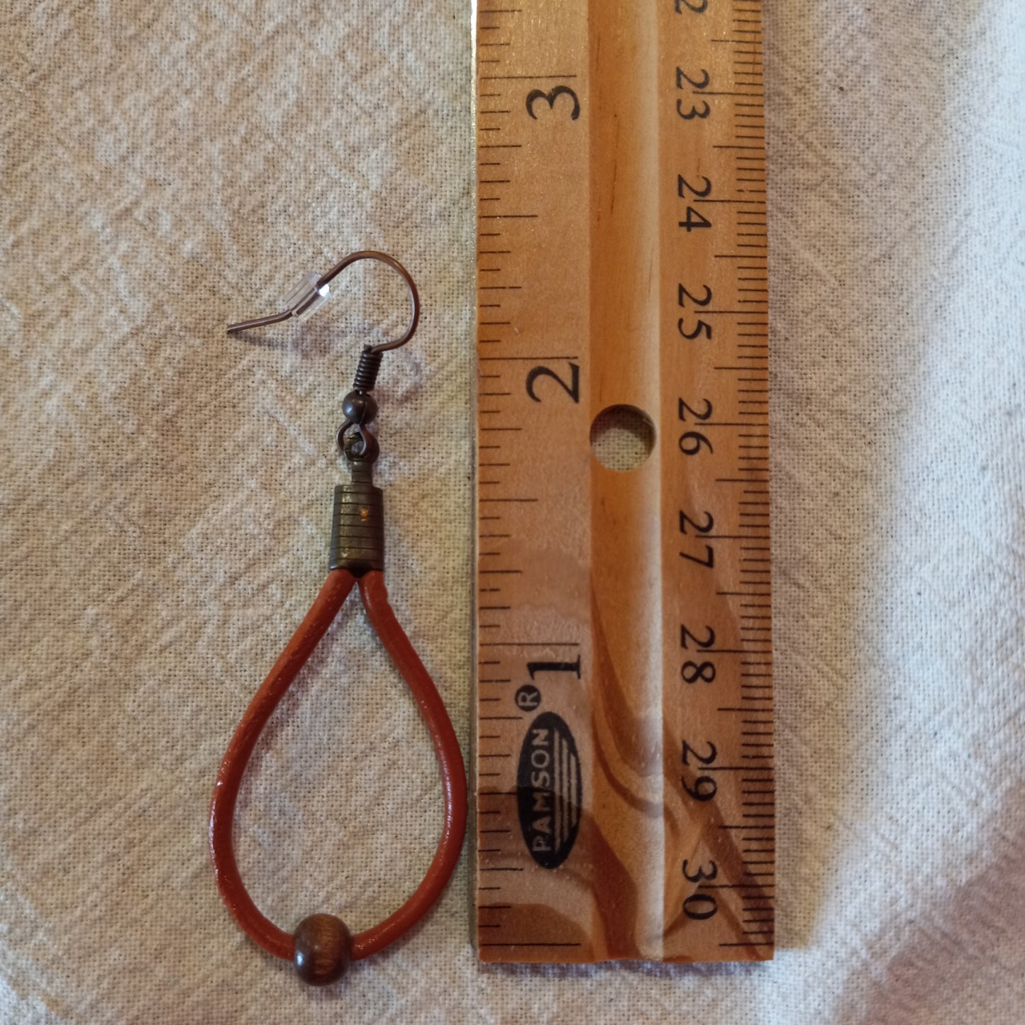 Sienna Leather Cord & Sm Round Wood Bead Earrings