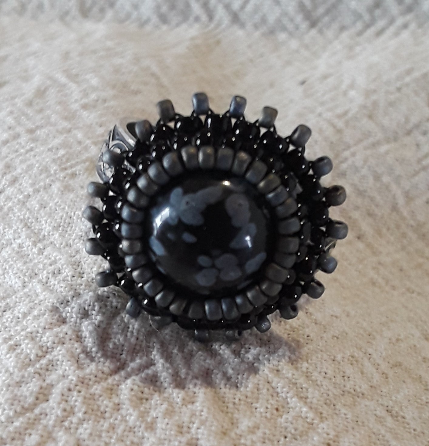 Snowflake Obsidian Cabochon Adjustable Ring