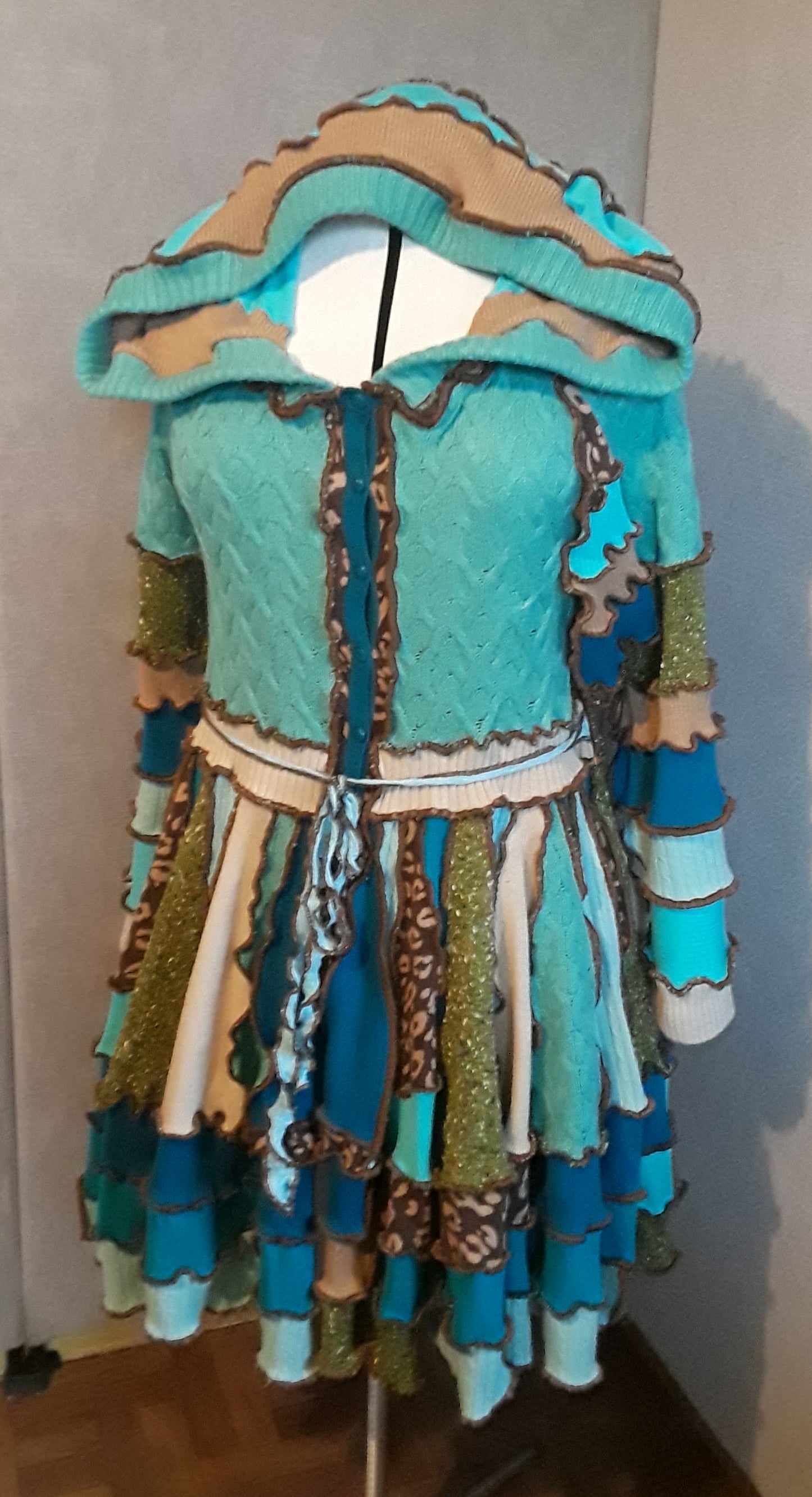 Teal & Brown Patchwork Sweater Coat