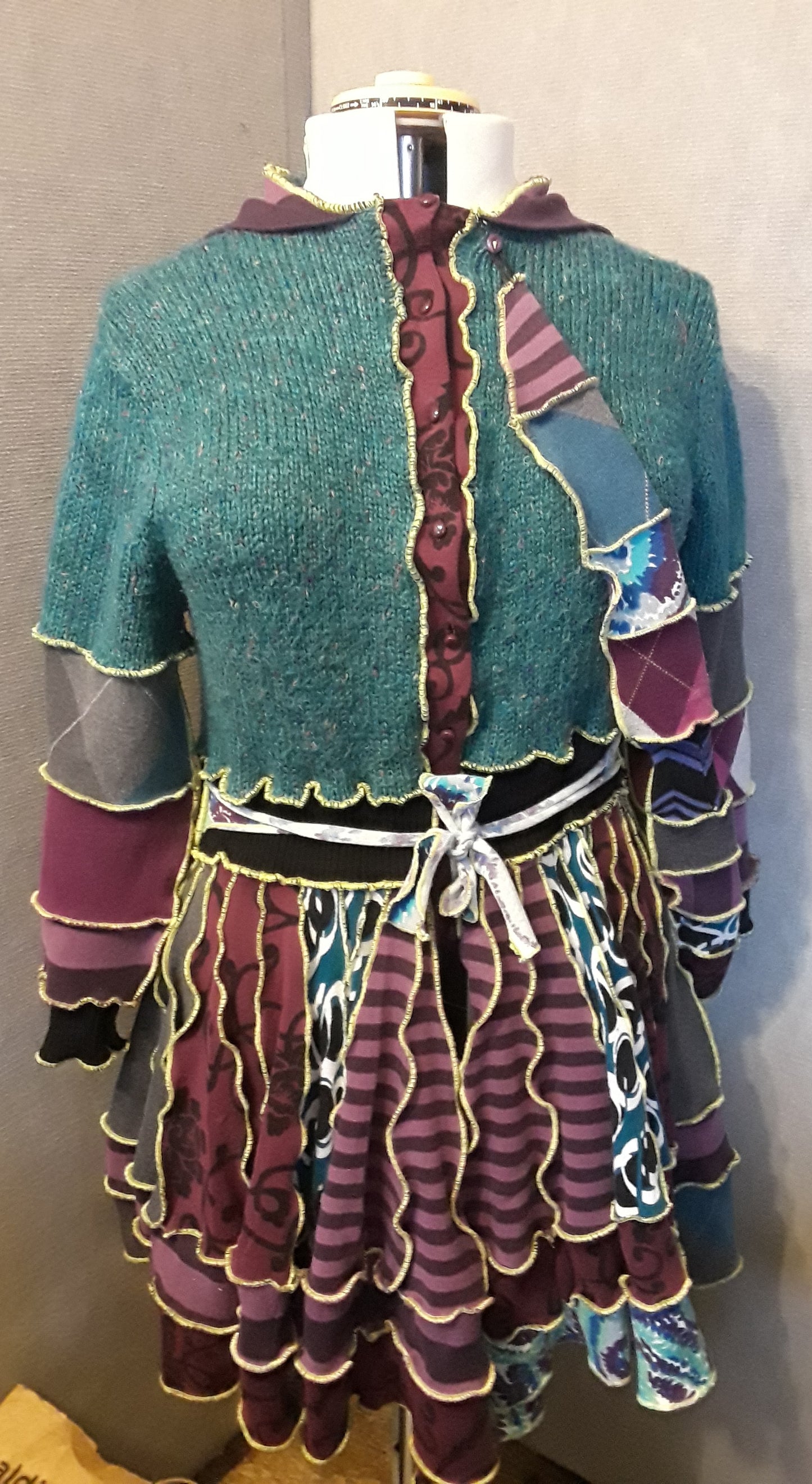 Teal & Sour Apple Patchwork Sweater Coat (M/L)