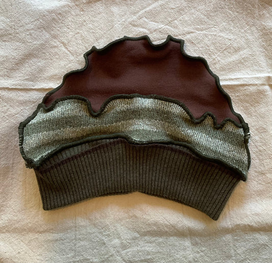 Brown & Green Striped Upcycled Beanie