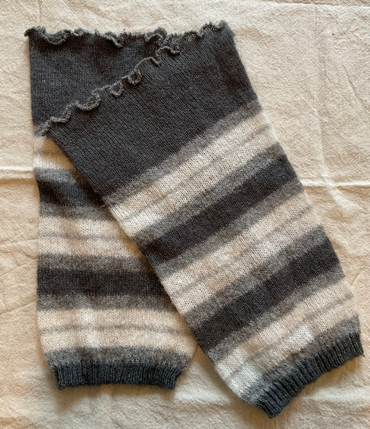 Grey & Cream Striped Leg Warmers / Boot Socks