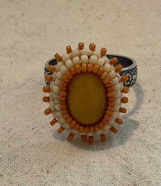 Golden Jade Cabochon Adjustable Ring