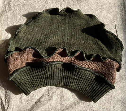 Green / Brown / Green Up cycled Hat